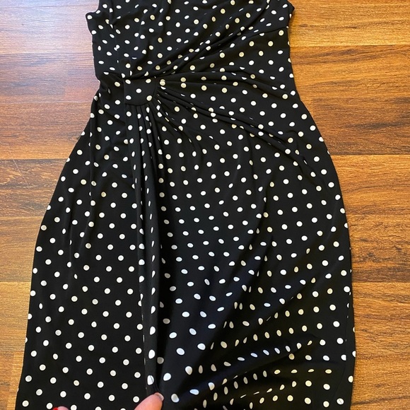 DRESS BARN black and white polka dot wrap casual dress/size 4 - Picture 5 of 6